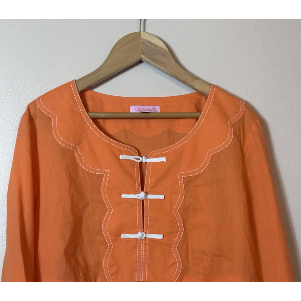 Lilly Pulitzer Top Womens Small Orange Embroidered Poplin Tunic Blouse Eyelet S - Picture 4 of 13